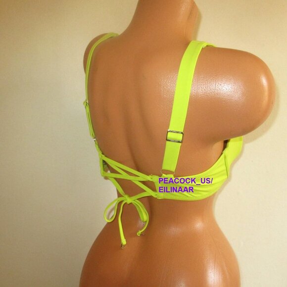 36DDD VICTORIA SECRET SWIM Lace-Up Back Strappy Bikini Top Lime Yellow Green NWT - Picture 3 of 8